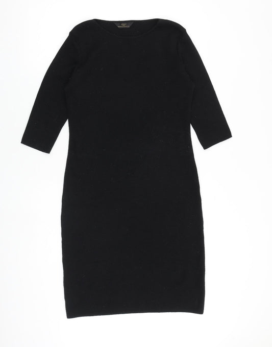 Marks and Spencer Womens Black Wool Shift Size 12 Round Neck Pullover