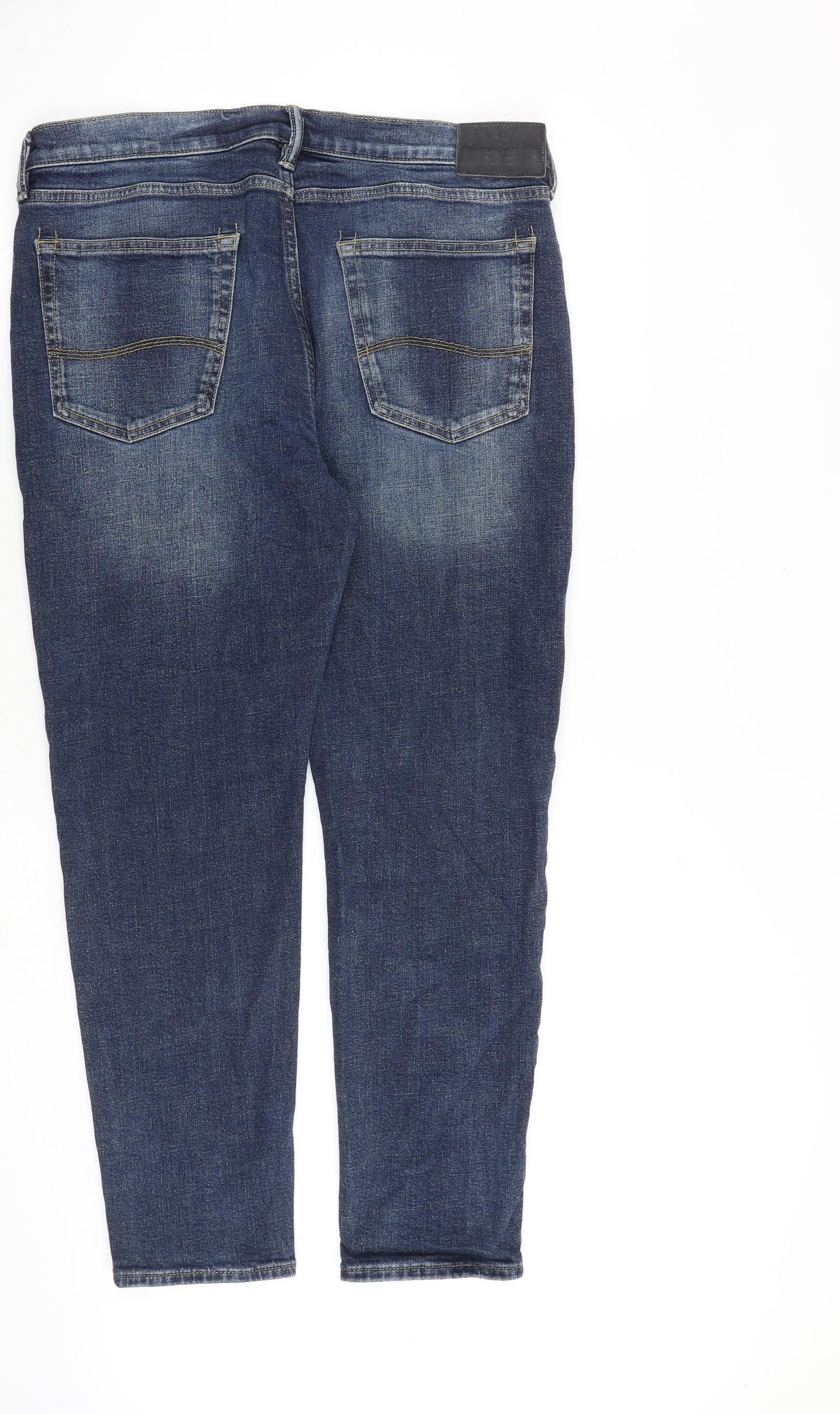 Marks and Spencer Mens Blue Cotton Tapered Jeans Size 36 in L29 in Slim Zip
