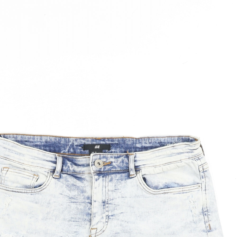 H&M Womens Blue Cotton Boyfriend Shorts Size 8 Regular Zip - Raw Hem