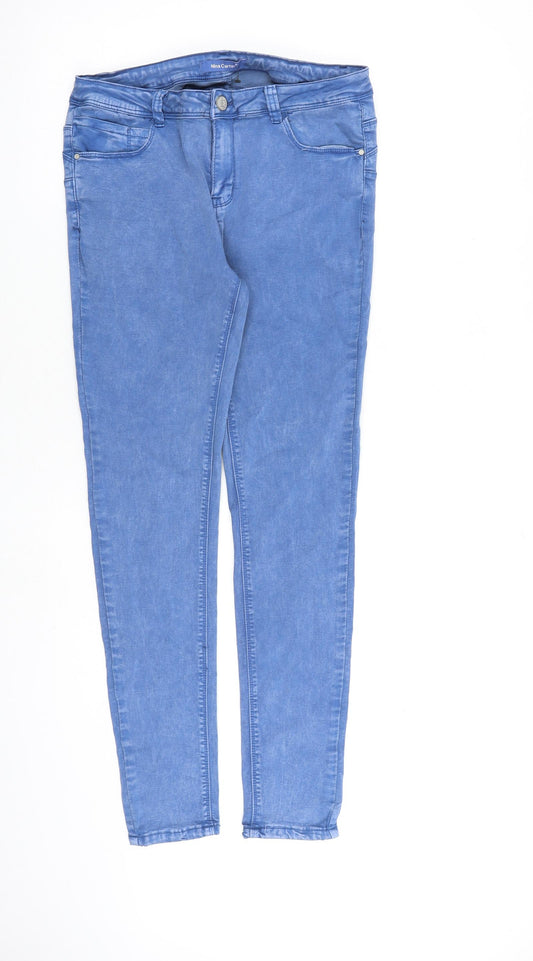 Nina Carter Womens Blue Cotton Skinny Jeans Size 14 L29 in Slim Zip