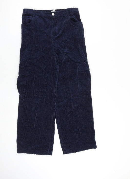Marks and Spencer Girls Blue 100% Cotton Capri Trousers Size 11-12 Years L26 in Regular Zip