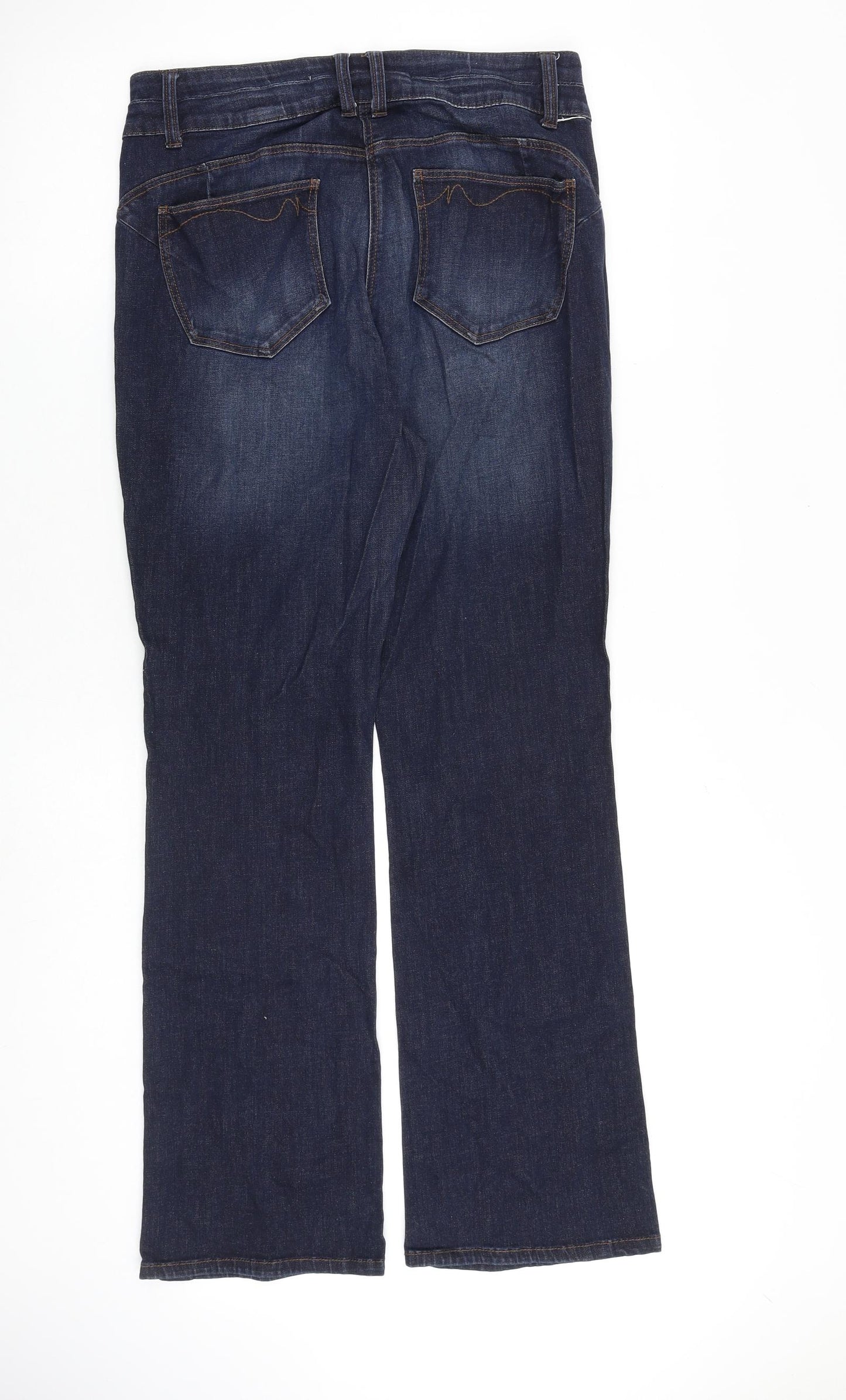 NEXT Womens Blue Cotton Bootcut Jeans Size 14 L31 in Regular Zip