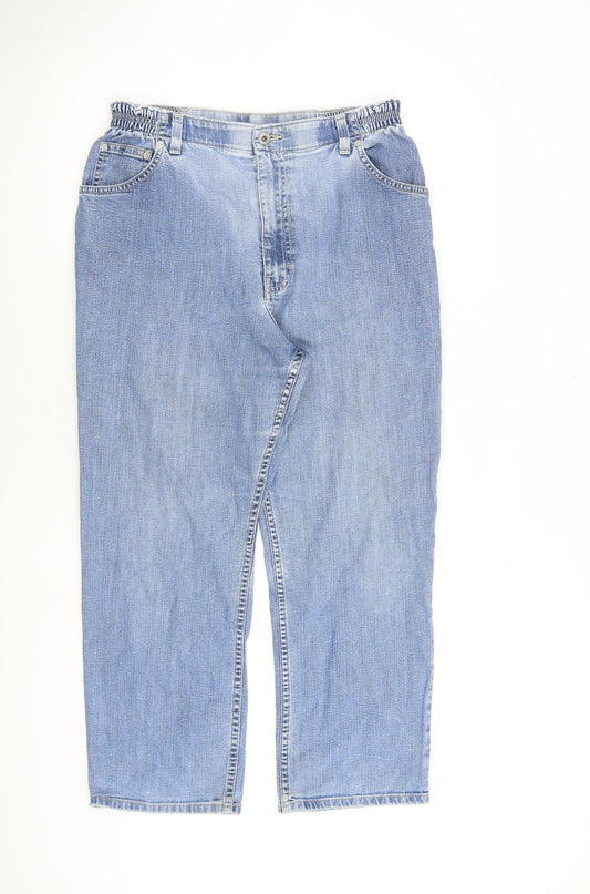 Marks and Spencer Womens Blue Cotton Wide-Leg Jeans Size 16 L26 in Regular Zip