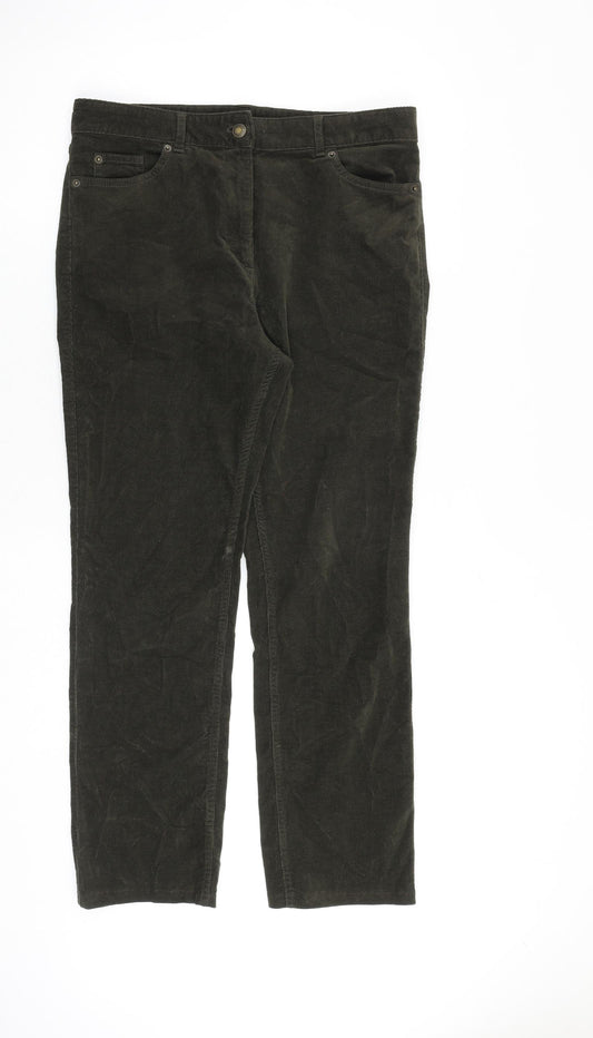 Marks and Spencer Womens Green Cotton Trousers Size 12 L29 in Regular Zip