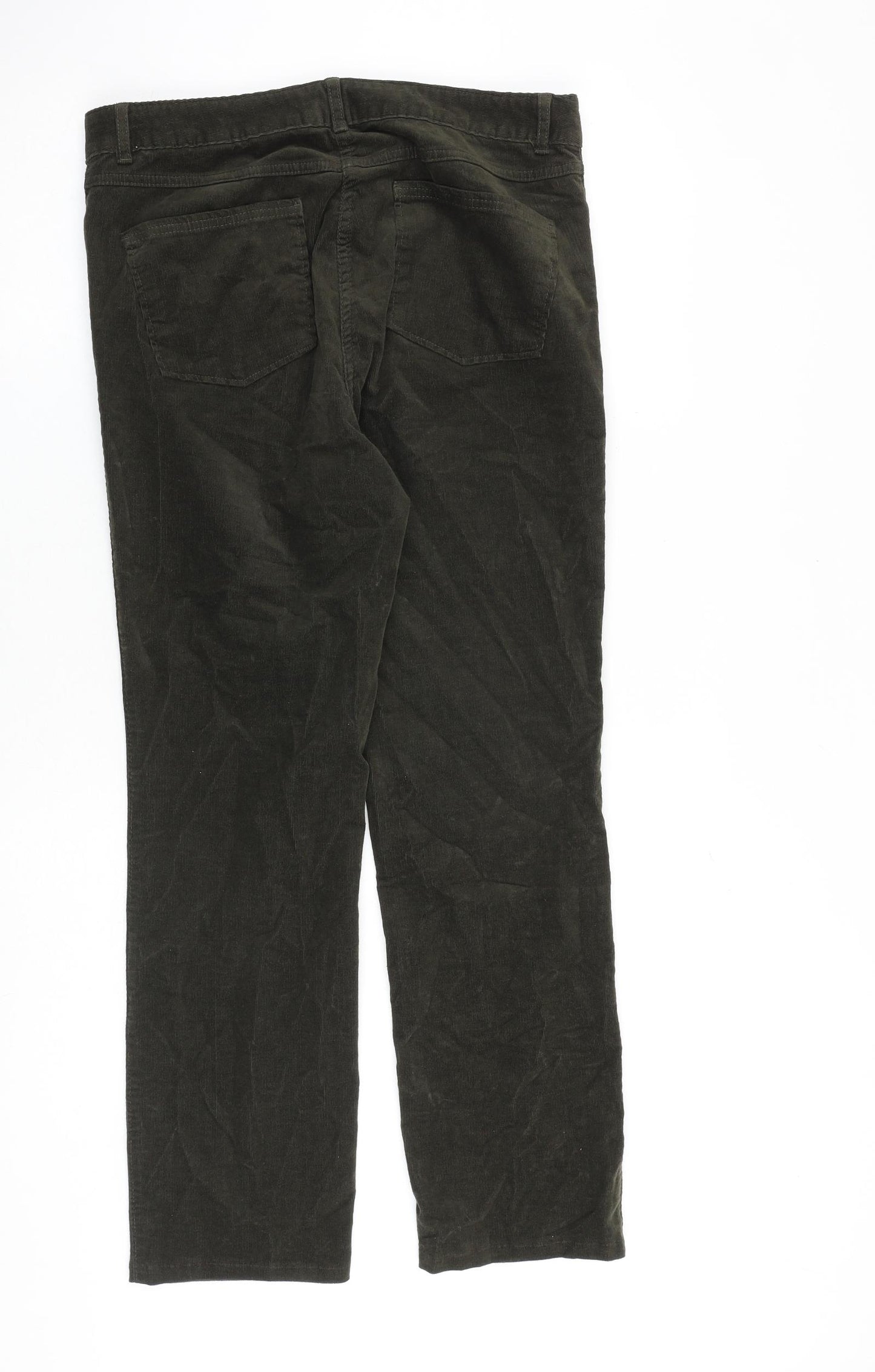 Marks and Spencer Womens Green Cotton Trousers Size 12 L29 in Regular Zip