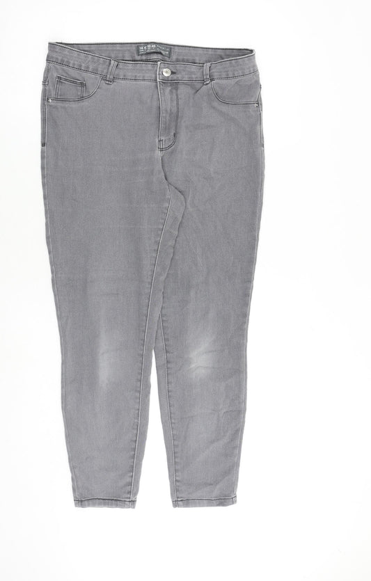 Denim & Co. Womens Grey Cotton Skinny Jeans Size 14 L26 in Regular Zip