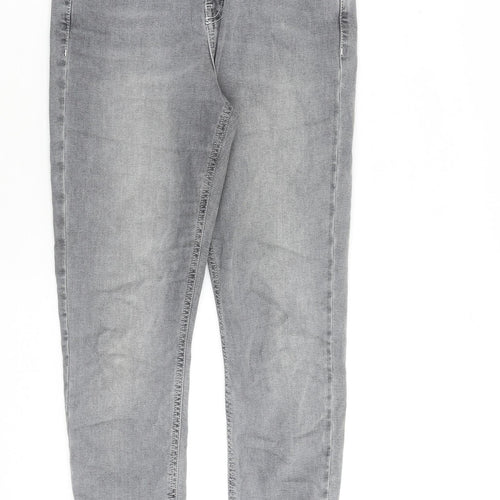 Topshop Womens Grey Cotton Straight Jeans Size 26 in L30 in Regular Zip - Raw Hem