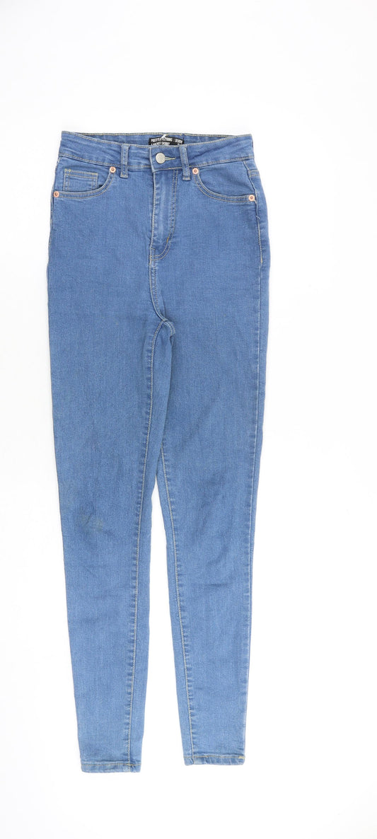 PRETTYLITTLETHING Womens Blue Cotton Skinny Jeans Size 4 L29 in Slim Zip