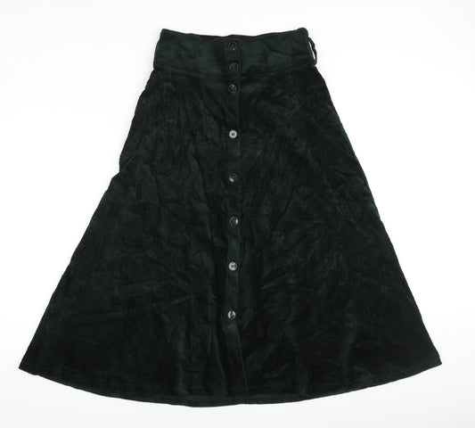 Zara Womens Green Cotton Swing Skirt Size M Button