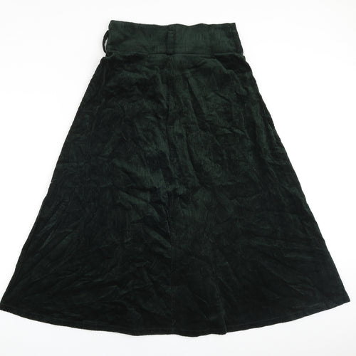 Zara Womens Green Cotton Swing Skirt Size M Button