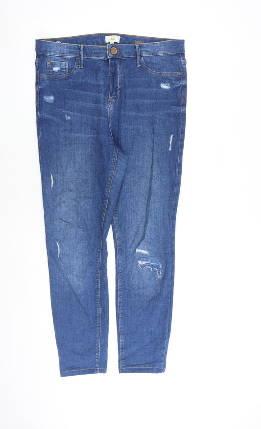 River Island Womens Blue Cotton Skinny Jeans Size 14 L27 in Slim Zip