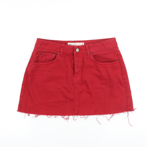 ASOS Womens Red Cotton Mini Skirt Size 10 Zip