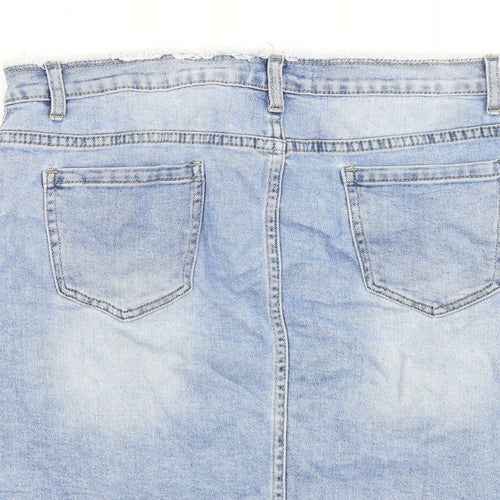 Secret Denim Womens Blue Cotton A-Line Skirt Size 14 Zip - Distressed look