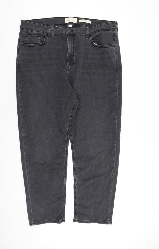 Per Una Womens Grey Cotton Straight Jeans Size 20 L27 in Regular Zip