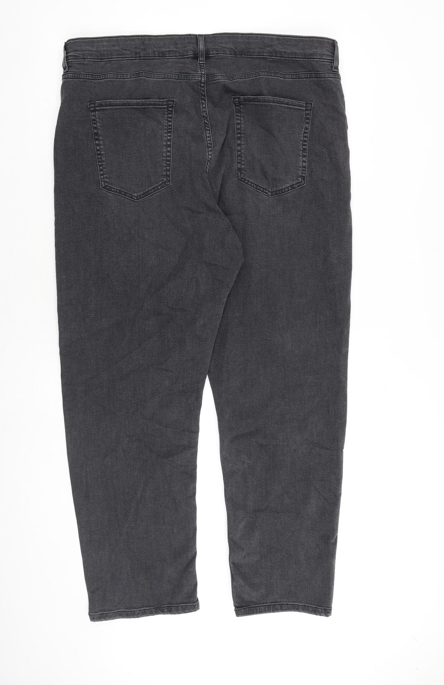 Per Una Womens Grey Cotton Straight Jeans Size 20 L27 in Regular Zip