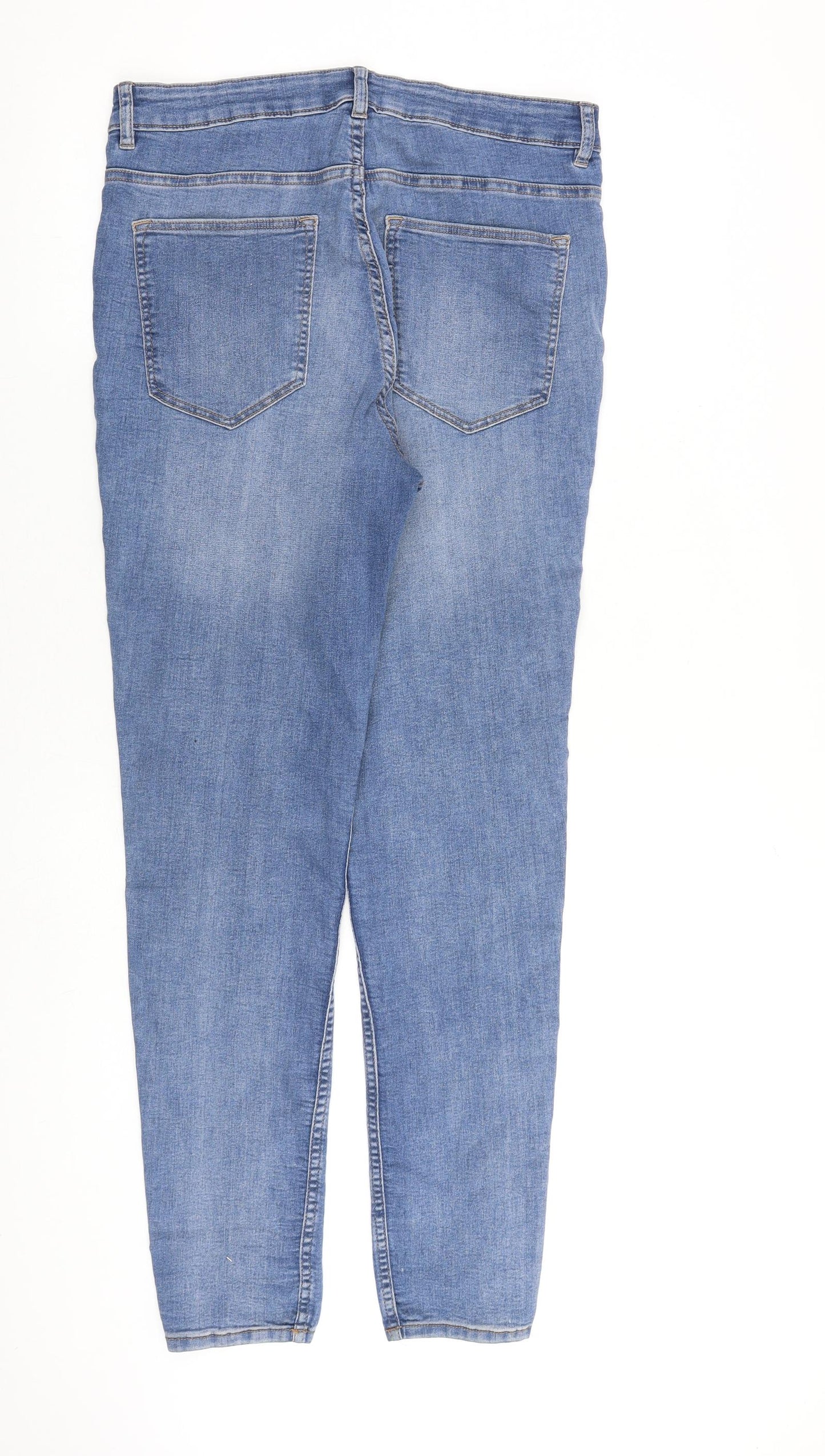 H&M Womens Blue Cotton Skinny Jeans Size 16 L30 in Regular Zip