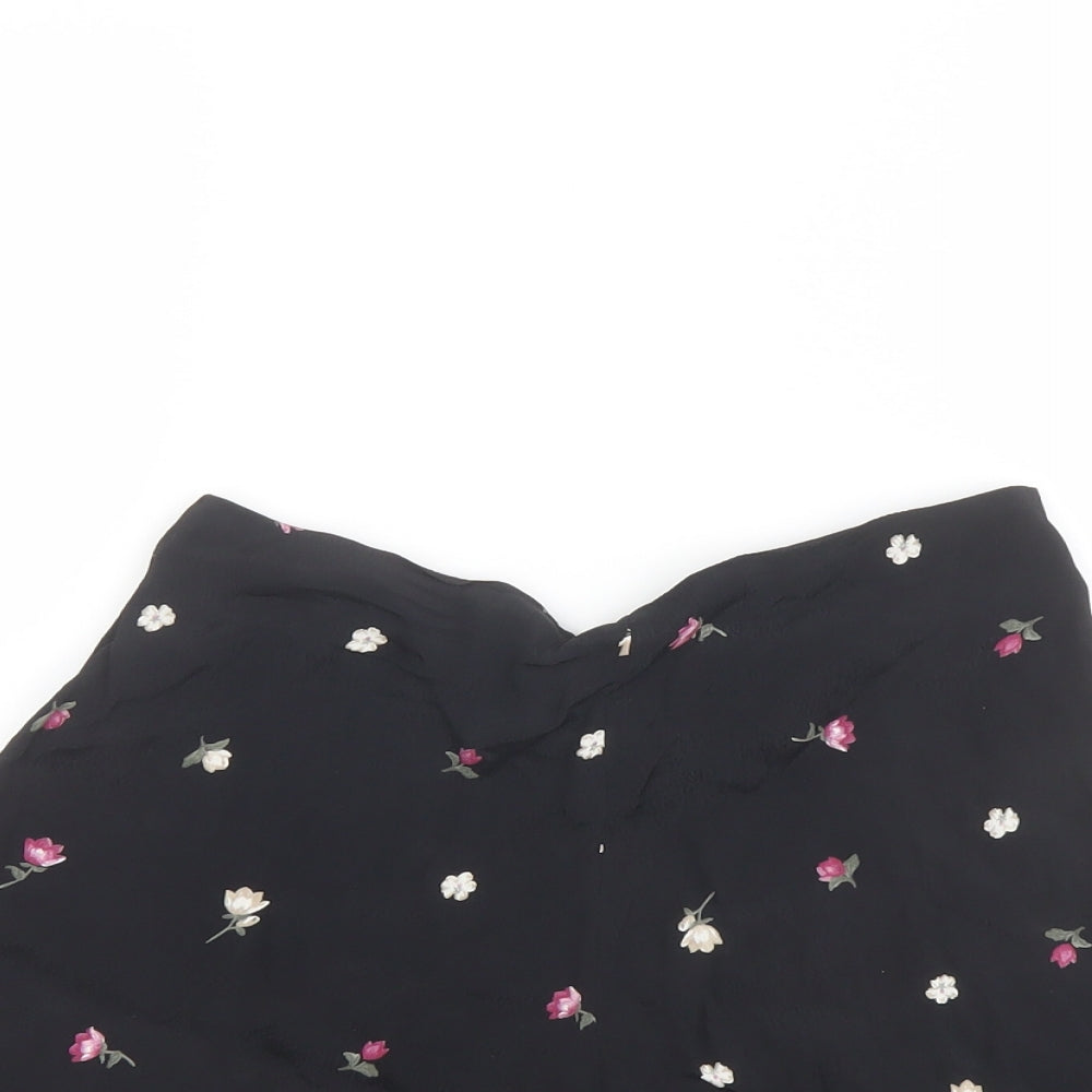 New Look Womens Black Floral Viscose Hot Pants Shorts Size 8 L3 in Regular Zip