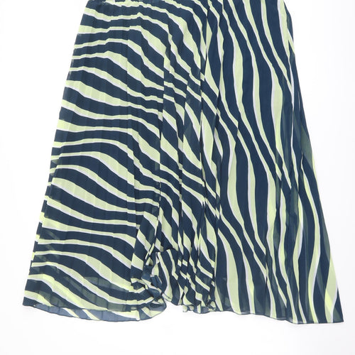 Marks and Spencer Womens Green Geometric Polyester Pleated Skirt Size 22