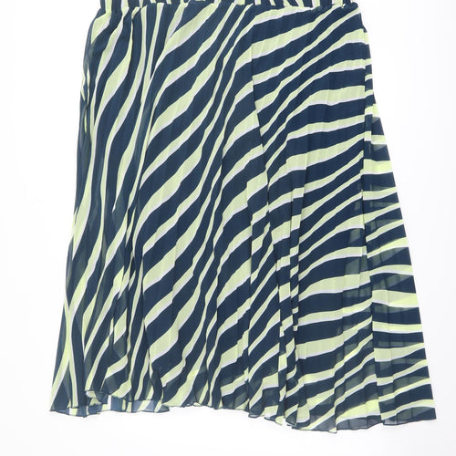 Marks and Spencer Womens Green Geometric Polyester Pleated Skirt Size 22