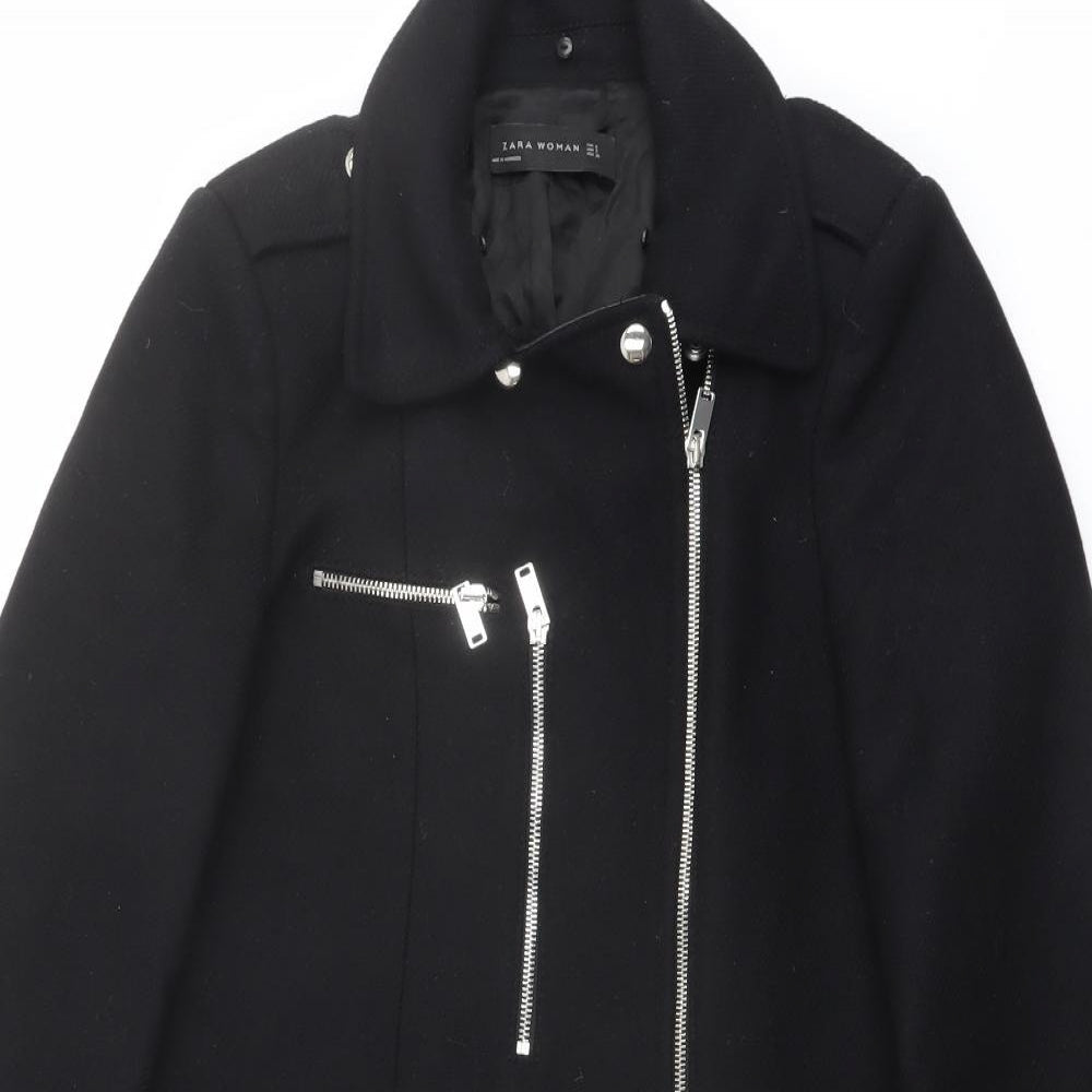 Zara Womens Black Biker Coat Size S Zip