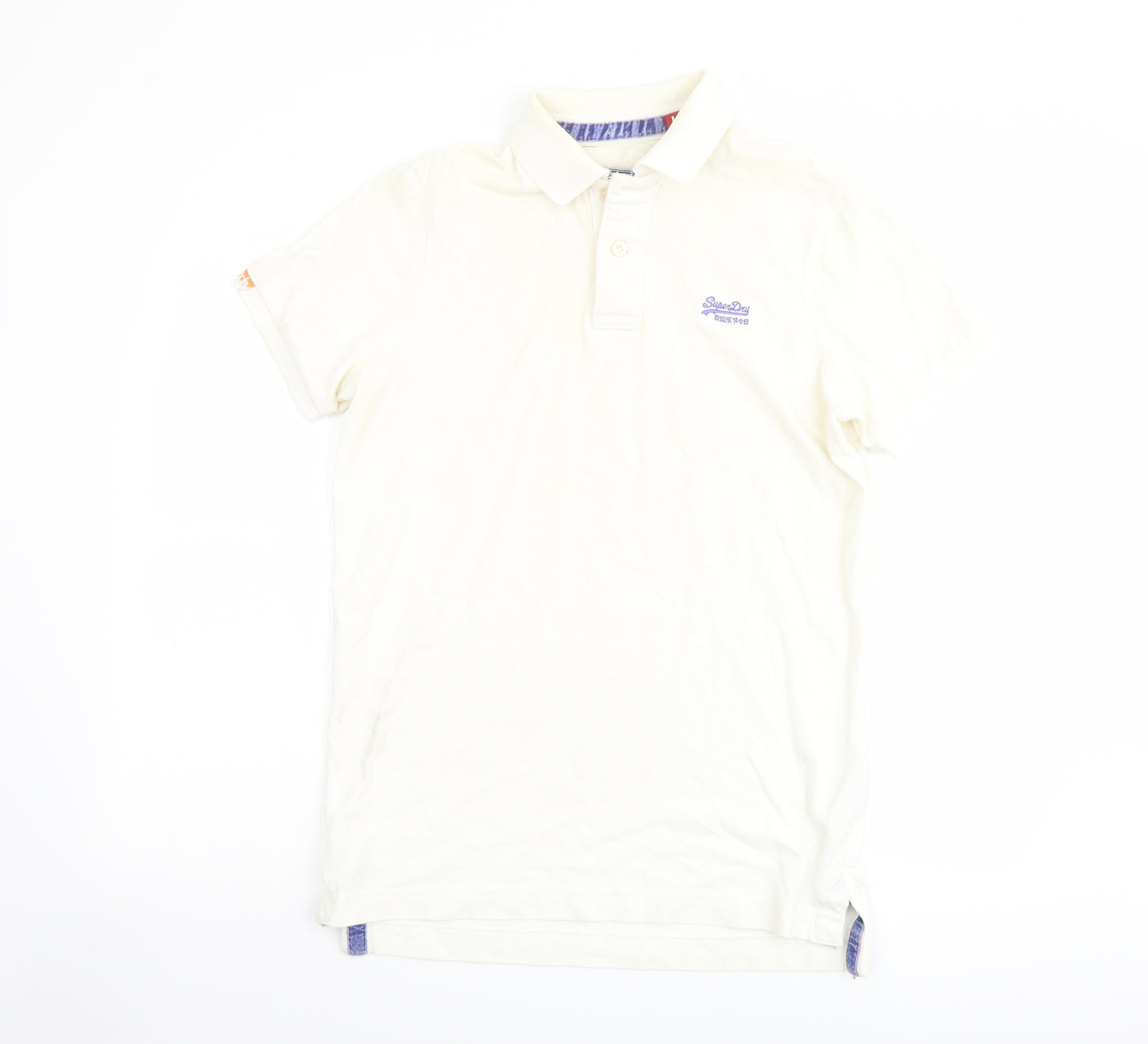 Superdry Mens Ivory Cotton Polo Size L Collared Button