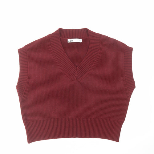 Zara Womens Red V-Neck Polyester Vest Jumper Size M
