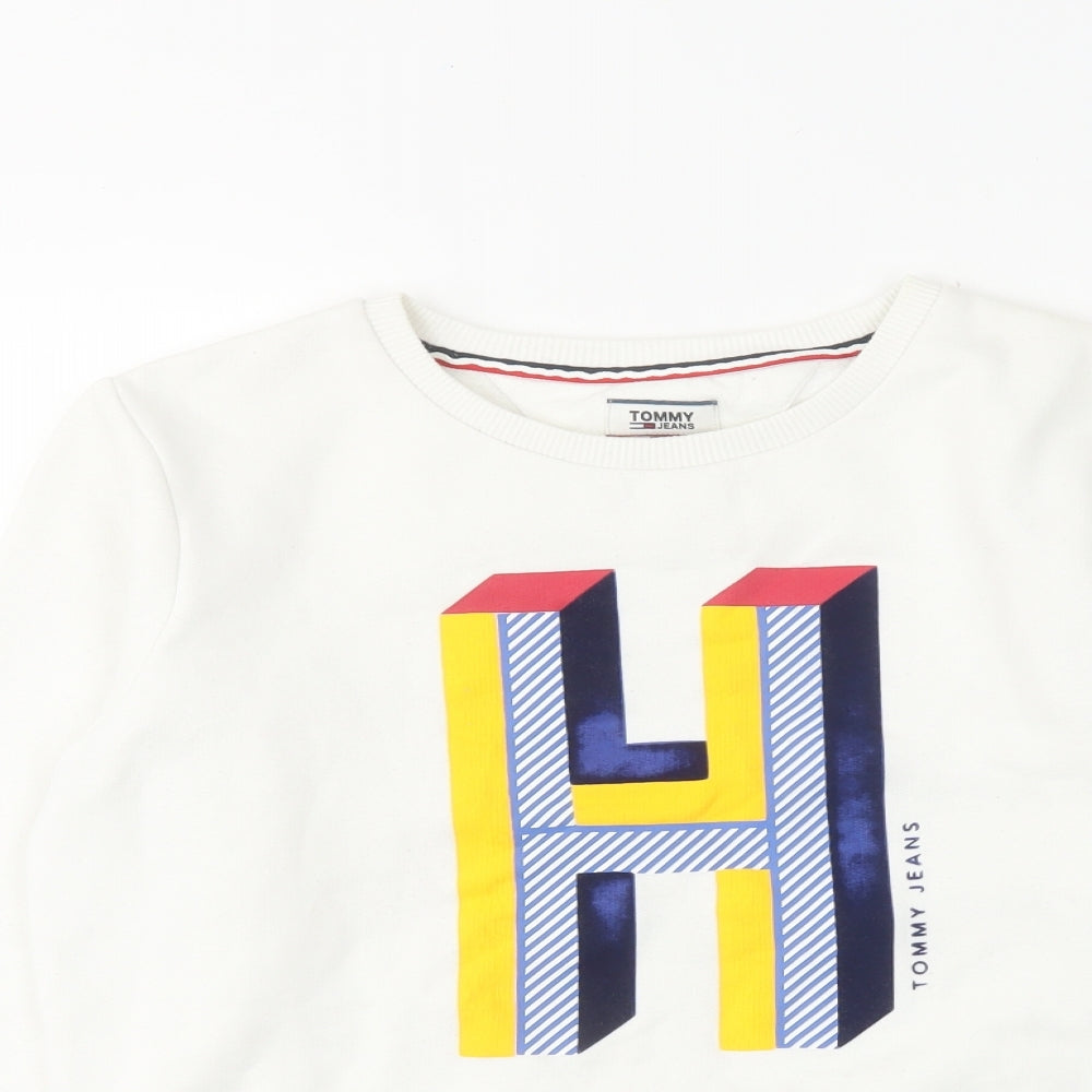 Tommy Hilfiger Womens White Cotton Pullover Sweatshirt Size S Pullover - H
