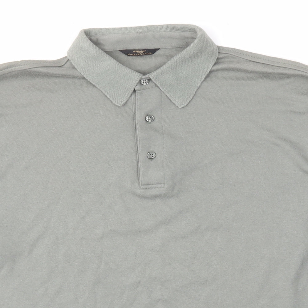 St Michael Mens Grey Cotton Polo Size S Collared Button
