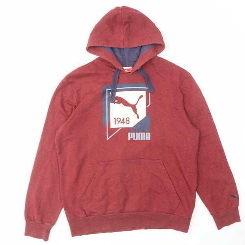 PUMA Mens Red Cotton Pullover Hoodie Size L