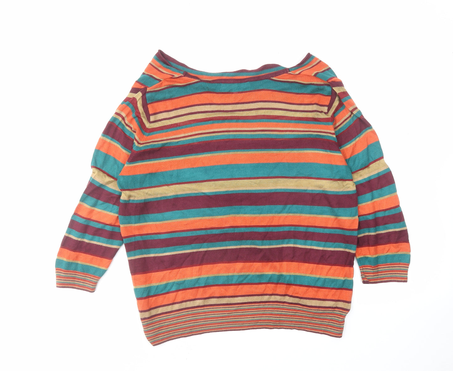 Per Una Womens Multicoloured Boat Neck Striped Acrylic Pullover Jumper Size 16