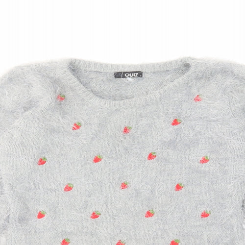 Quiz Womens Grey Round Neck Acrylic Pullover Jumper Size M - Strawberry