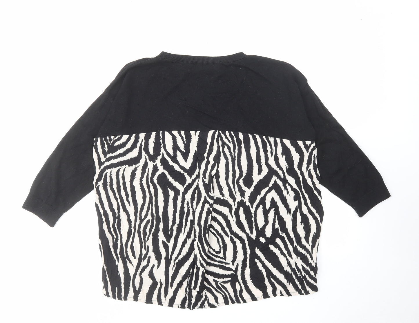 Wallis Womens Black Round Neck Animal Print Acrylic Pullover Jumper Size M - Zebra Print