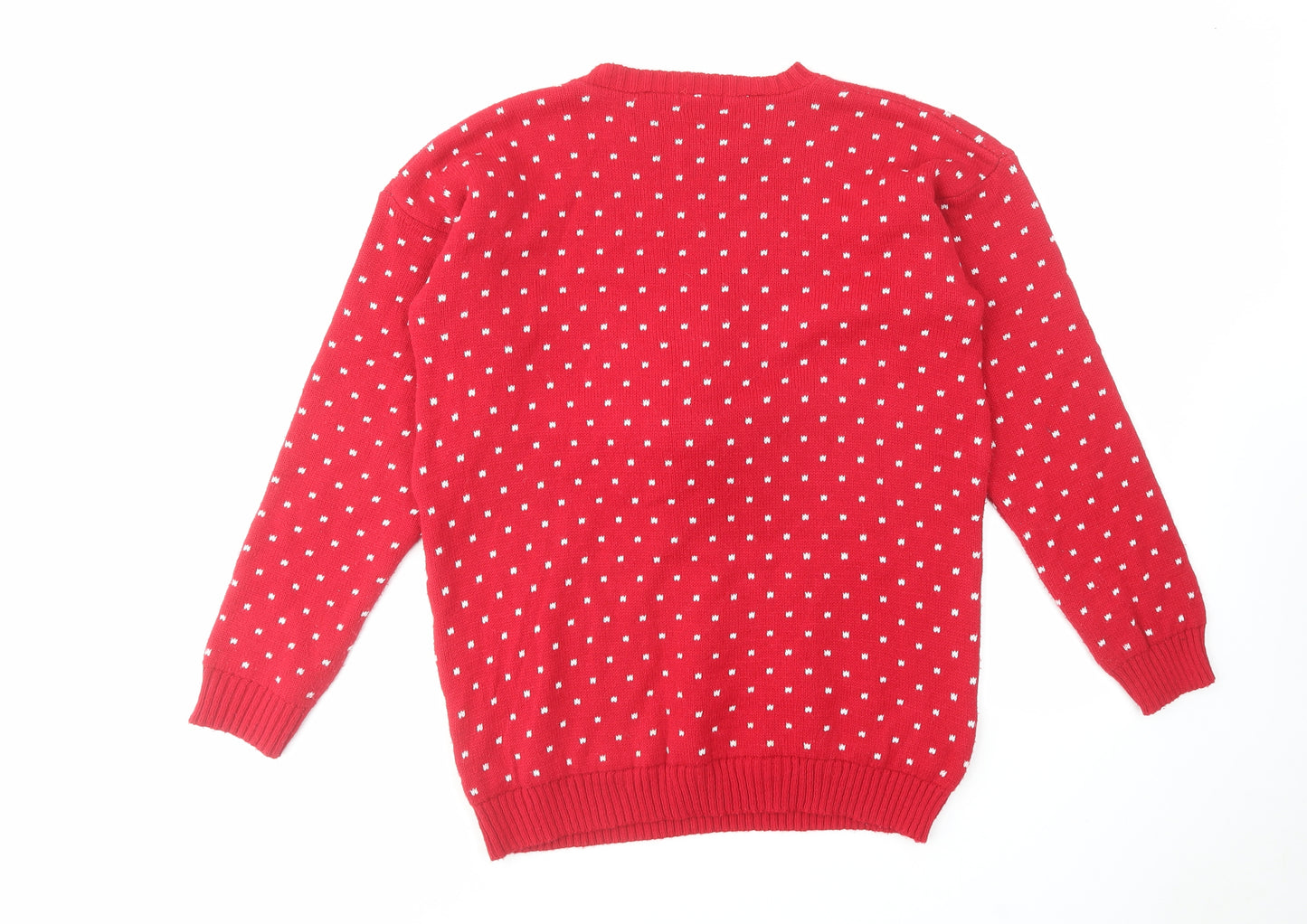 Blush Womens Red Round Neck Polka Dot Acrylic Pullover Jumper Size M - Reindeer Christmas
