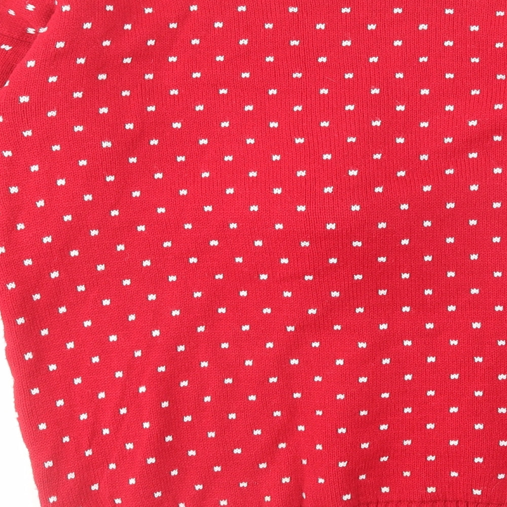 Blush Womens Red Round Neck Polka Dot Acrylic Pullover Jumper Size M - Reindeer Christmas