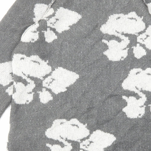 Marks and Spencer Womens Grey Round Neck Floral Acrylic Pullover Jumper Size 8