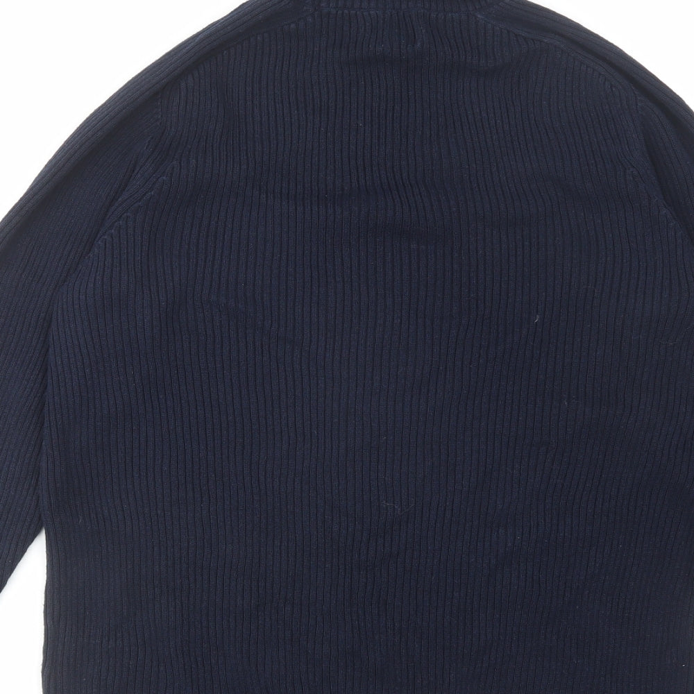H&M Mens Blue Roll Neck Cotton Pullover Jumper Size L Long Sleeve