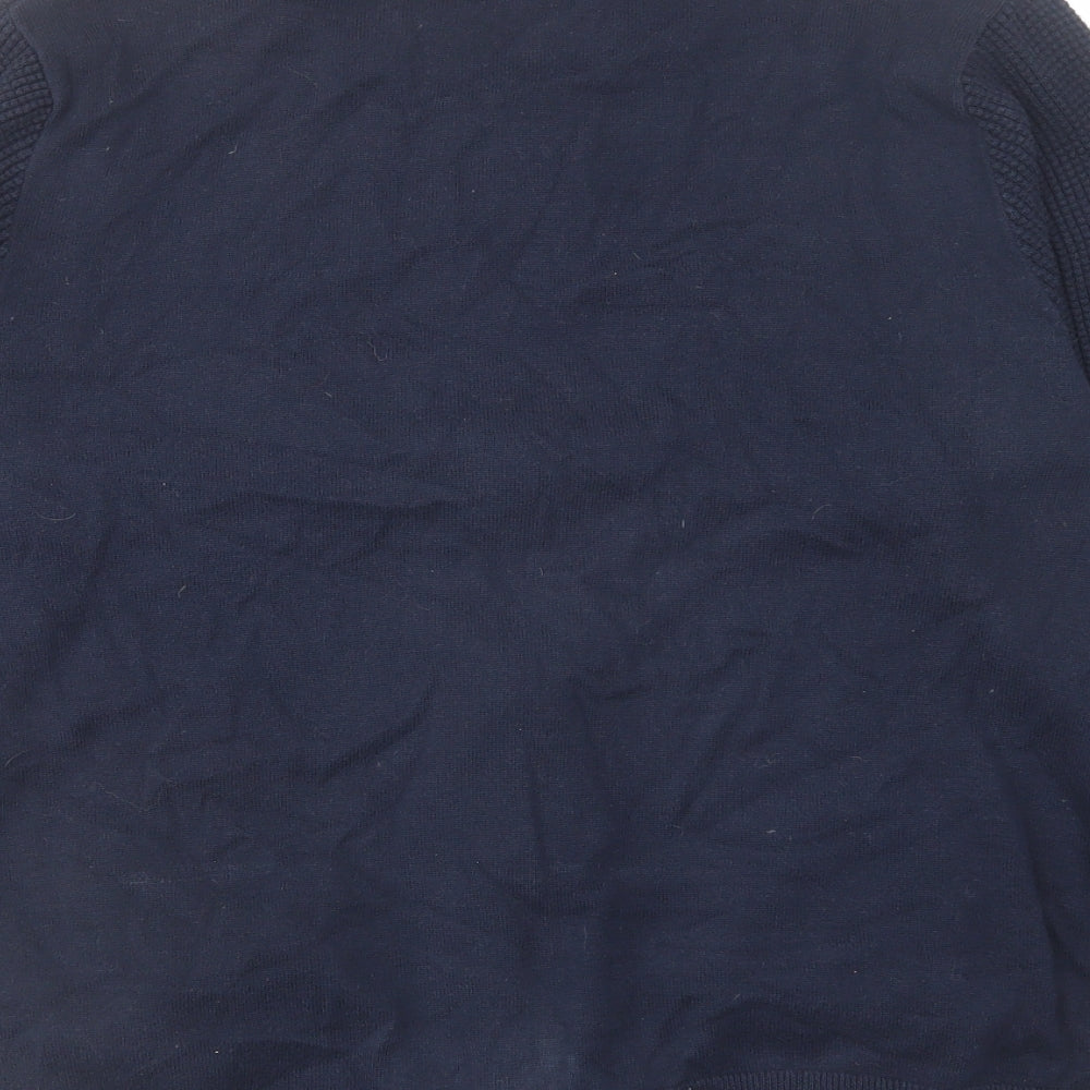 Marks and Spencer Mens Blue Round Neck Cotton Full Zip Jumper Size M Long Sleeve