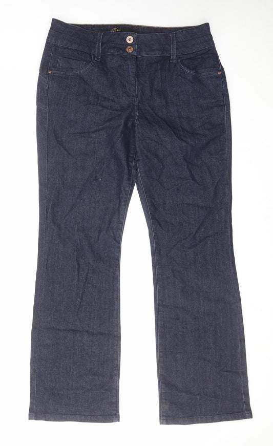 NEXT Womens Blue Cotton Bootcut Jeans Size 16 L31 in Regular Zip