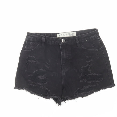 Denim & Co. Womens Black Cotton Boyfriend Shorts Size 8 L3 in Regular Zip - Distressed Raw Hem