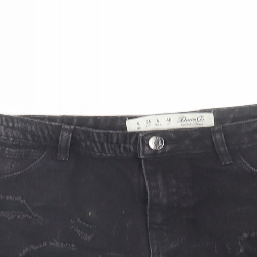 Denim & Co. Womens Black Cotton Boyfriend Shorts Size 8 L3 in Regular Zip - Distressed Raw Hem