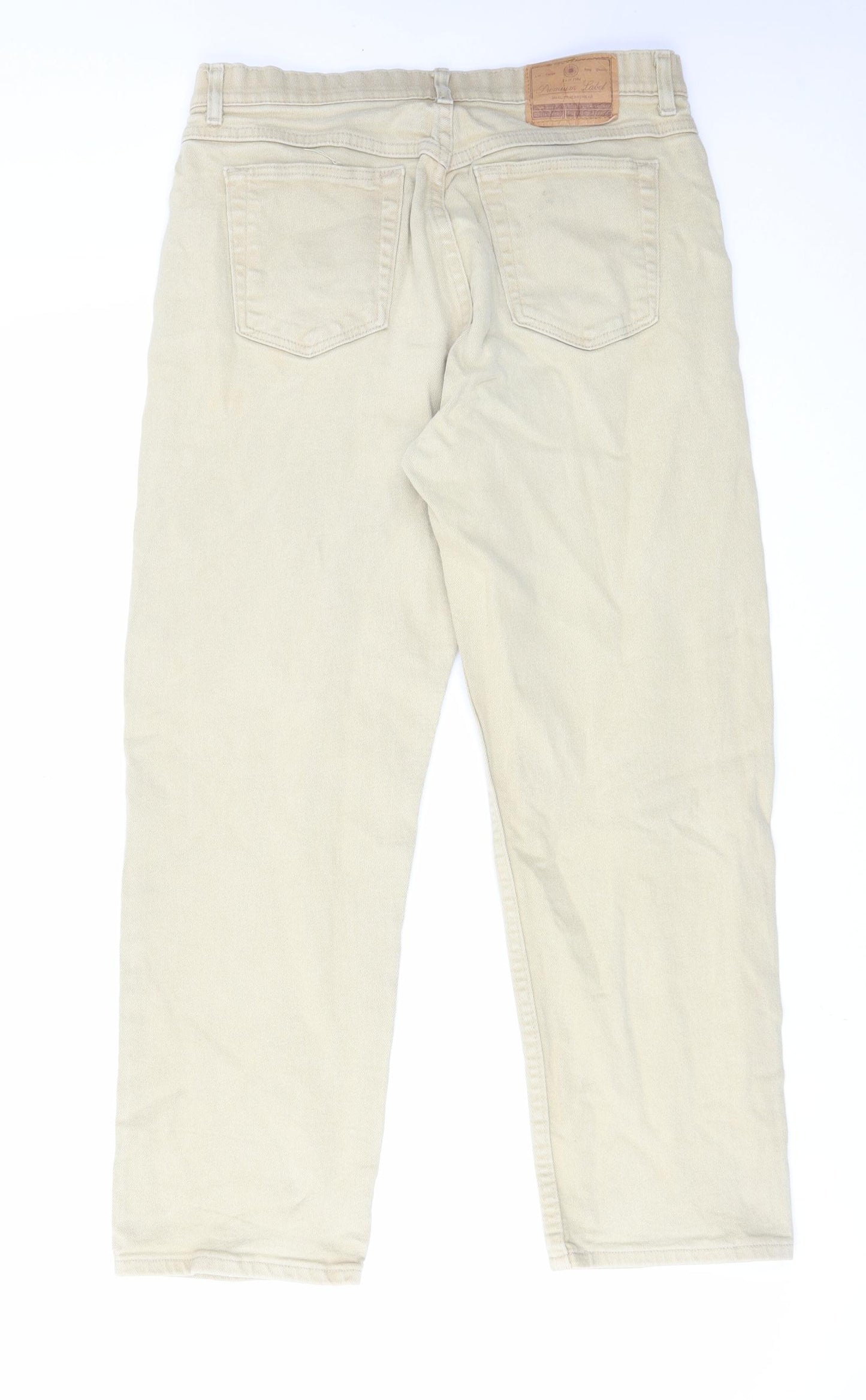 Marks and Spencer Mens Beige Cotton Straight Jeans Size 34 in L29 in Regular Zip
