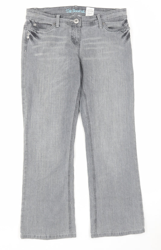 NEXT Womens Grey Cotton Bootcut Jeans Size 12 L28 in Regular Zip