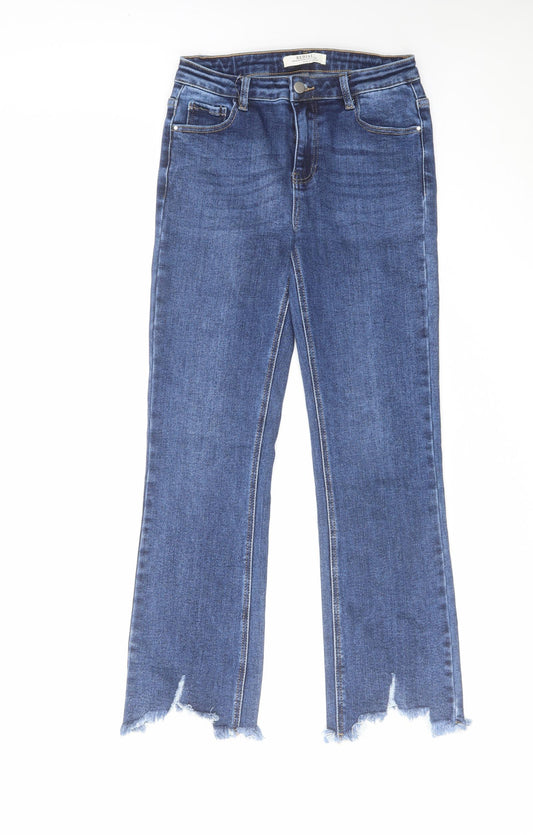 Redial Womens Blue Cotton Straight Jeans Size 10 L27 in Regular Zip - Distressed Hems