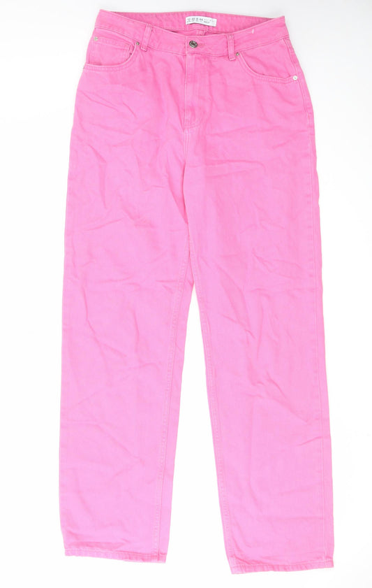 Denim & Co. Womens Pink Cotton Wide-Leg Jeans Size 12 L30 in Regular Zip