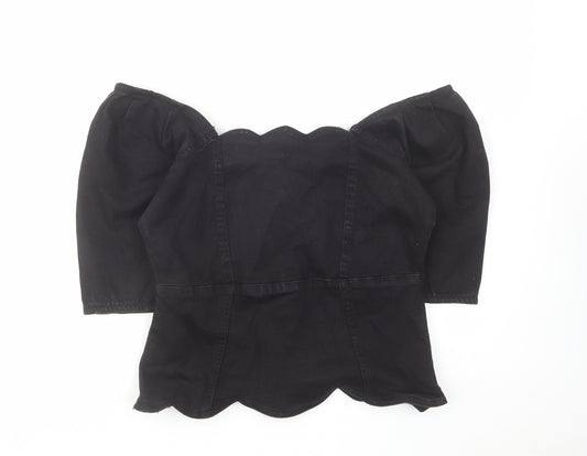 Oasis Womens Black Cotton Cropped Blouse Size 14 Square Neck