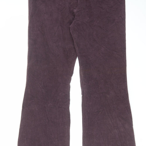Marks and Spencer Womens Purple Cotton Trousers Size 16 L31 in Regular Hook & Eye
