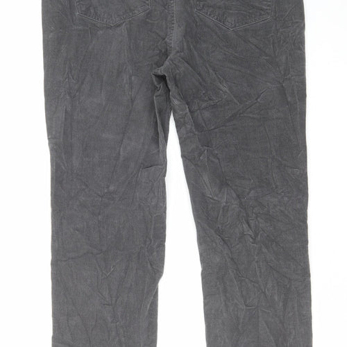Marks and Spencer Womens Grey Cotton Trousers Size 14 L27 in Regular Zip