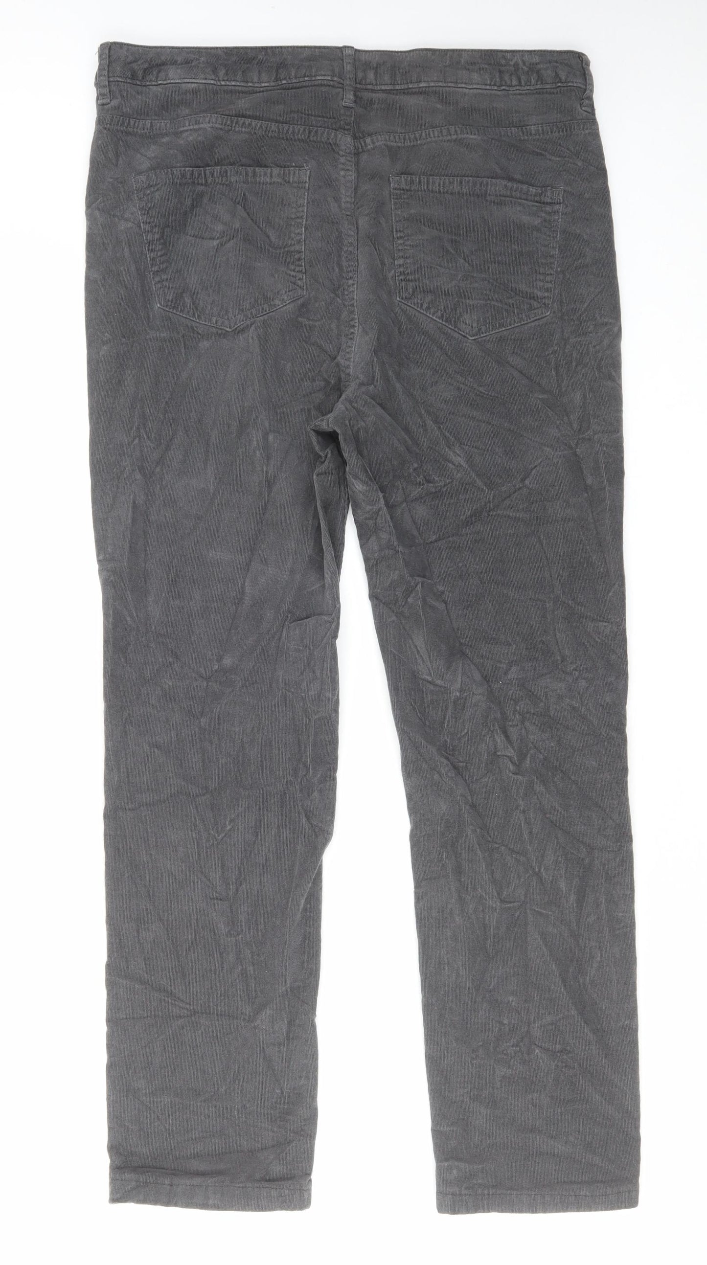 Marks and Spencer Womens Grey Cotton Trousers Size 14 L27 in Regular Zip