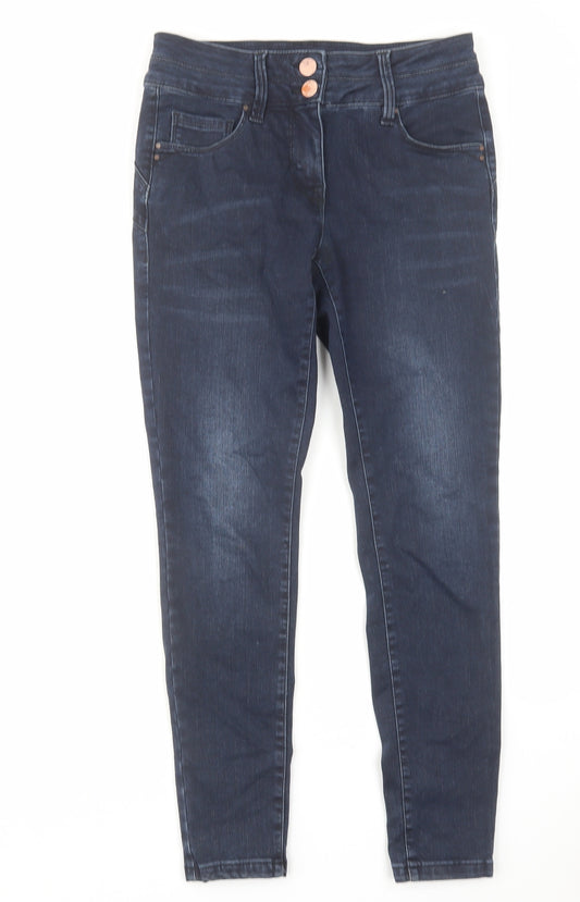 NEXT Womens Blue Cotton Skinny Jeans Size 10 L28 in Slim Zip