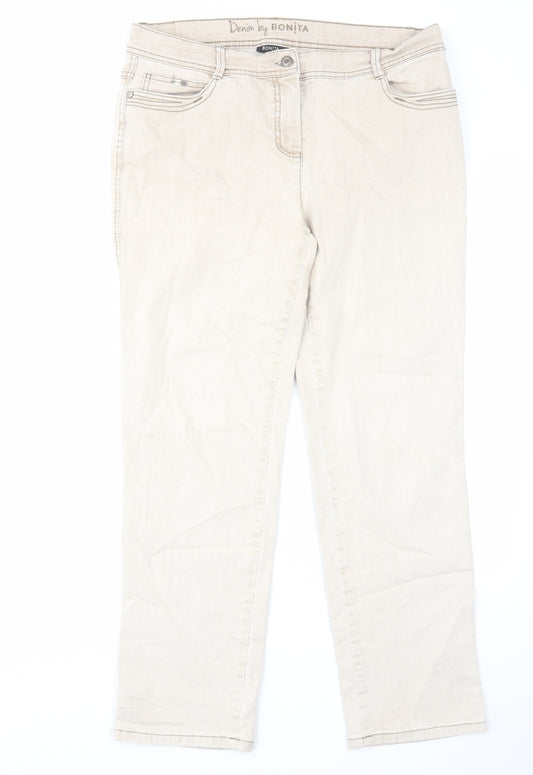 Bonita Womens Beige Cotton Straight Jeans Size 14 L29 in Regular Zip